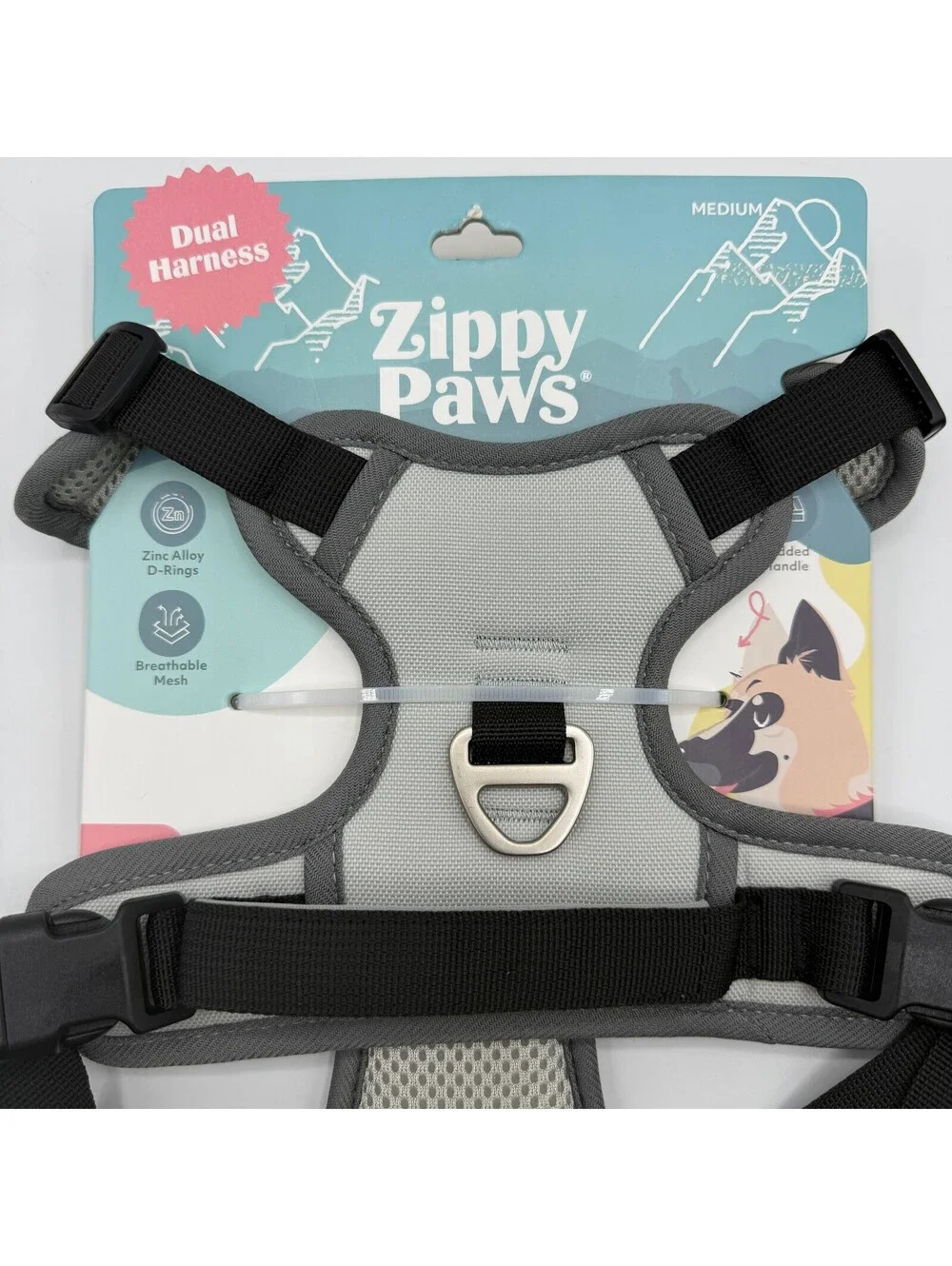 ZippyPaws Dual Harness Medium ZPC-C0003 Gray Breathable Mesh Padded Dog Vest